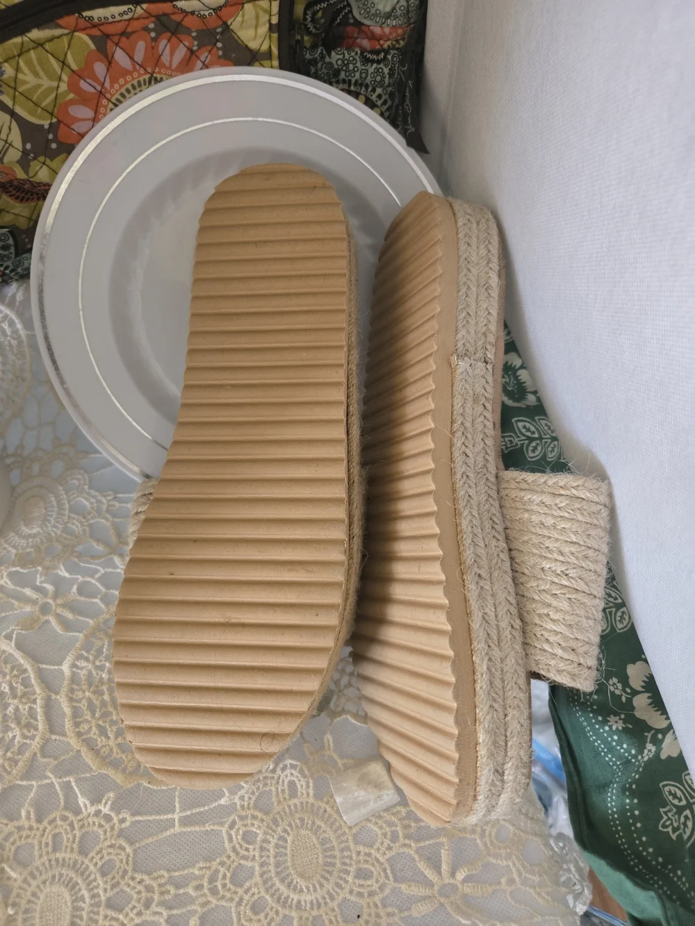 4/$15 Beach Cottage Neutral Rope Platform Slide Sandals Women Shoes Sz 10